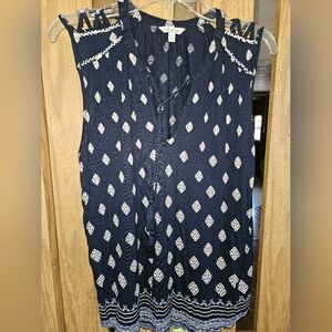 Lucky Brand Sz XL Navy and White Boho Sleeveless Top